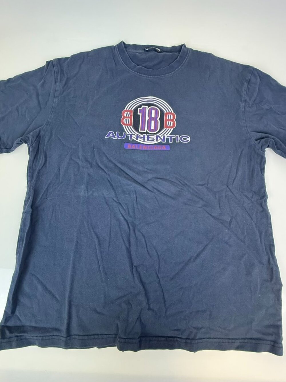 Balenciaga Navy Blue "BB 18" Authentic Graphic Jersey T-Shirt J1-10